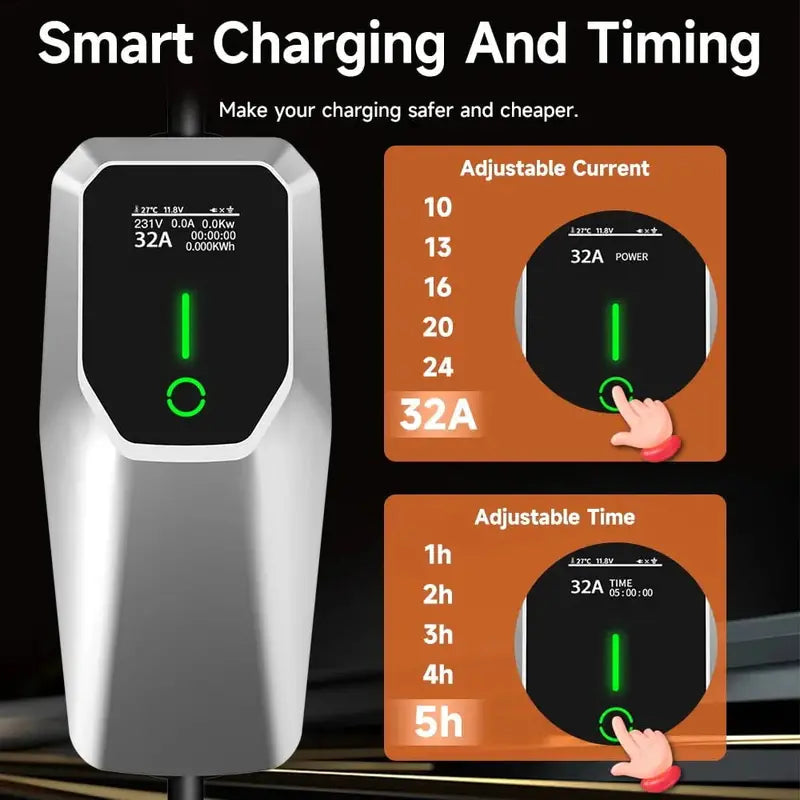 Portable 32-Amp EV Charger: NEMA 14-50 Plug, 26-Foot Cable, 7.68kW Level 1 & 2 Home Charging
