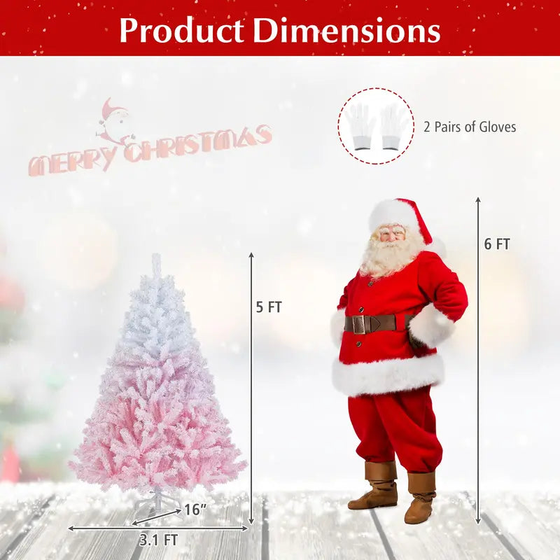 Pink and White Gradient Snow-Flocked Christmas Tree for Home or Office Holiday Decor